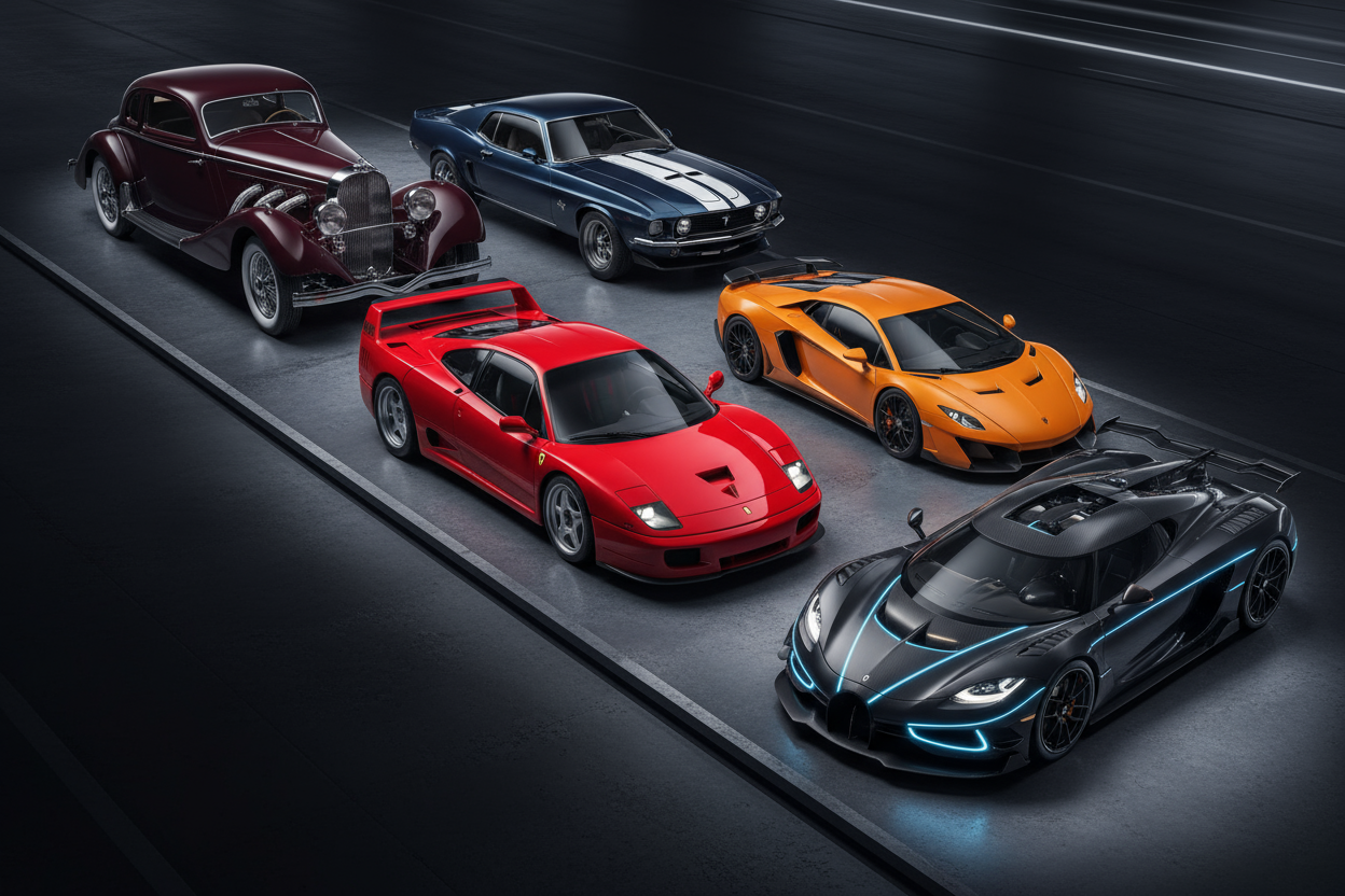 Ewolucja motoryzacji od klasyków po hipersamochody, zrób w kwadracie